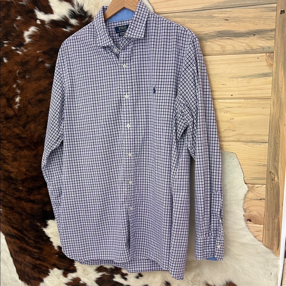 Ralph Lauren Classic Men's White and Purple Plaid Shirt